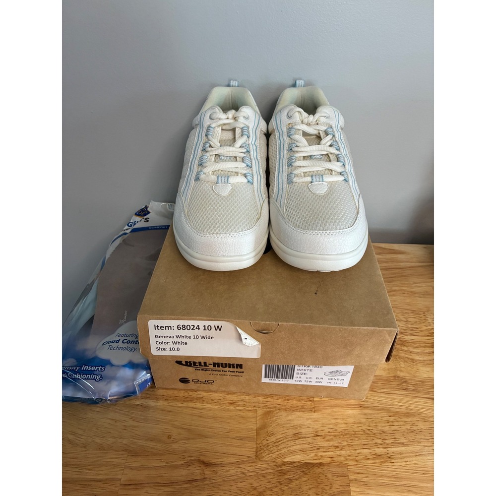 Bell-Horn Geneva Women White Walking Shoes Sneakers 68024 10 W Wide Comfort